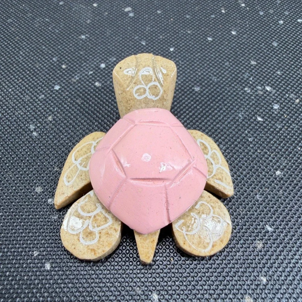 Handcrafted Ecuador Stone Turtle Figurine Pink Shell Miniature Folk Art 1 Inch
